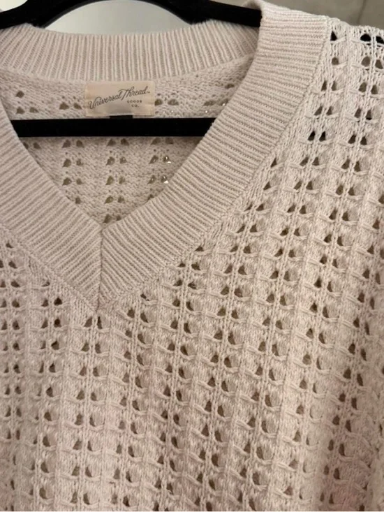 Universal Thread Cream V-Neck Open Eyelet Knit Sweater - Picture 3 of 7